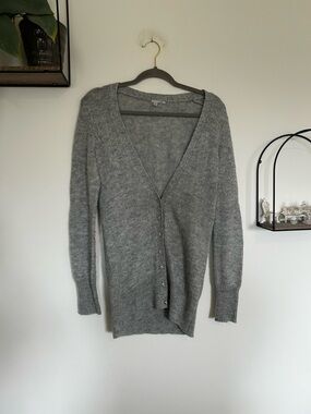 Halogen Sparkly Gray Wool Alpaca Blend Long Sleeve Button Front Cardigan Small